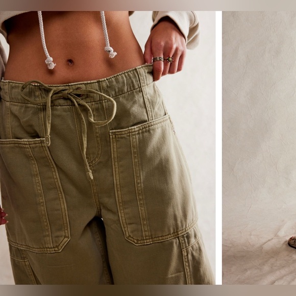 NWT Free People We The Free Silverton Pull-On Barrel Jeans - aloe green - Snall - Picture 4 of 10